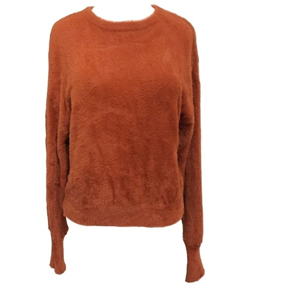 Express Orange Crewneck Fluffy Sweater Size Small - Picture 1 of 7